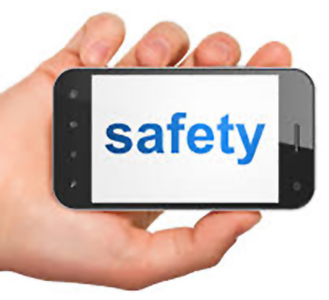 Photo of hand holding mobile phone with the word safety on it