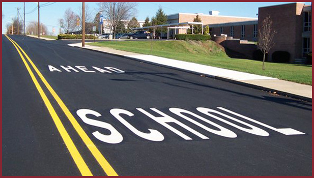 photo of pavement markings for school zone