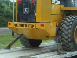 photo of equipment secured on flat bed