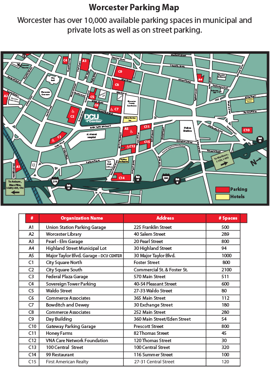 Map of Worcester Parking